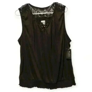 Shirt Top Short Sleeve Lace Detail  Brown Scrunch Waist